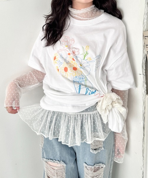SOLLON.(ソルロン)の「ドットチュールフリルハイネックトップス(Tシャツ/カットソー・レディース・ホワイト/アイボリー/ブラック・FREE)」の1枚目の写真
