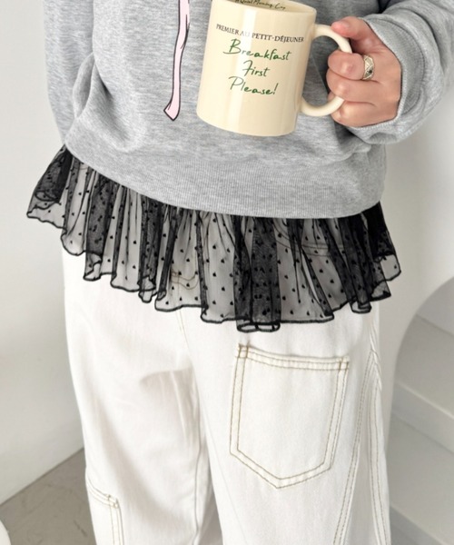 SOLLON.(ソルロン)の「ドットチュールフリルハイネックトップス(Tシャツ/カットソー・レディース・ホワイト/アイボリー/ブラック・FREE)」の3枚目の写真