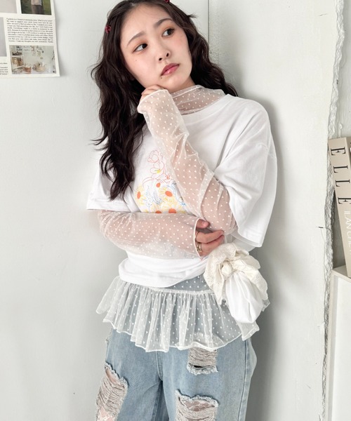SOLLON.(ソルロン)の「ドットチュールフリルハイネックトップス(Tシャツ/カットソー・レディース・ホワイト/アイボリー/ブラック・FREE)」の16枚目の写真