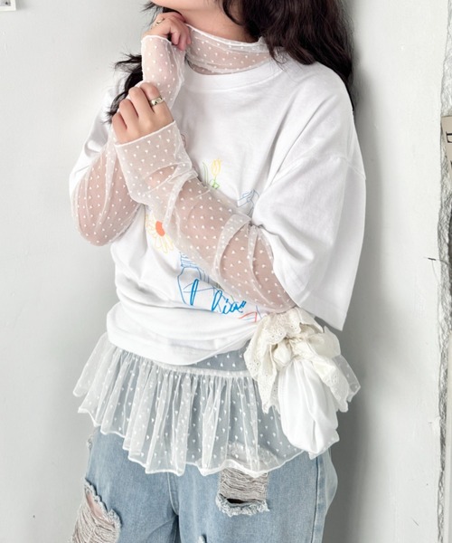 SOLLON.(ソルロン)の「ドットチュールフリルハイネックトップス(Tシャツ/カットソー・レディース・ホワイト/アイボリー/ブラック・FREE)」の12枚目の写真
