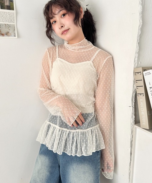 SOLLON.(ソルロン)の「ドットチュールフリルハイネックトップス(Tシャツ/カットソー・レディース・ホワイト/アイボリー/ブラック・FREE)」の20枚目の写真