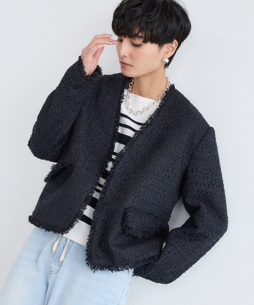 BARNYARDSTORM(バンヤードストーム)の「BARNYARDSTORM / フラッグヤーンツイードジャケット(ノーカラージャケット・レディース・ライトグレー/ブラック・S/M)」の10枚目の写真