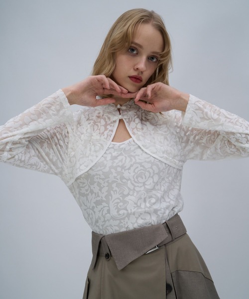 HARE（ハレ）の「フロッキーチャイナシアーカットソー(HARE)（Tシャツ/カットソー・レディース・ブルー/ブラック/ホワイト・FREE）」の2枚目の写真