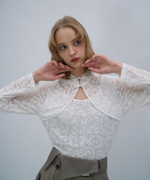 HARE（ハレ）の「フロッキーチャイナシアーカットソー(HARE)（Tシャツ/カットソー・レディース・ブルー/ブラック/ホワイト・FREE）」の14枚目の写真