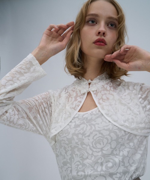 HARE（ハレ）の「フロッキーチャイナシアーカットソー(HARE)（Tシャツ/カットソー・レディース・ブルー/ブラック/ホワイト・FREE）」の16枚目の写真