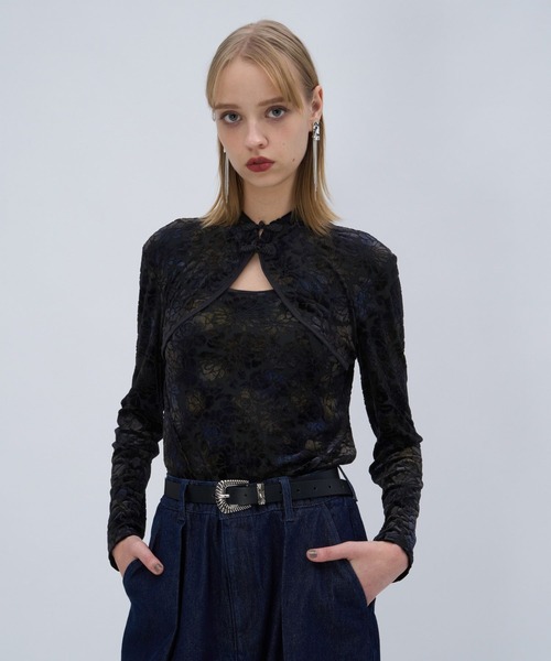 HARE（ハレ）の「フロッキーチャイナシアーカットソー(HARE)（Tシャツ/カットソー・レディース・ブルー/ブラック/ホワイト・FREE）」の19枚目の写真