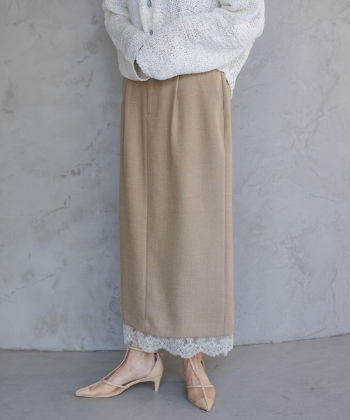 A part by(アパートバイ)の「LNTレースツキストレートスカート(スカート・レディース・ブラック系その他2/ネイビー/ベージュ・SMALL/MEDIUM)」の3枚目の写真