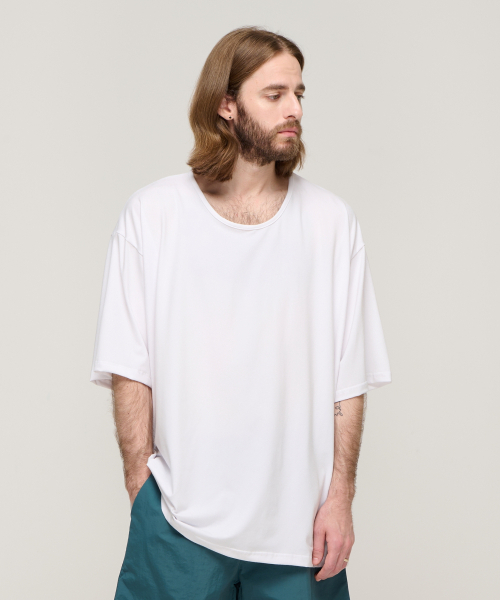 シルケットルーズフィットクルーネック半袖Tシャツ（ホワイト）（T 