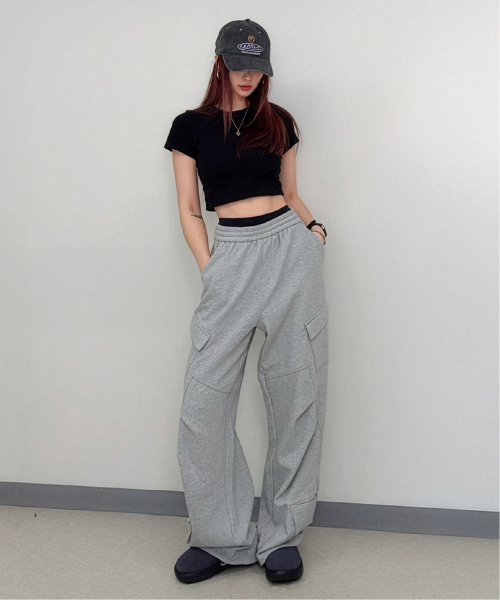 FDR(エフディーアール)の「Slant Pleats Multi Cargo Sweat Pants M.Gray(スウェットパンツ・レディース・ヘザーグレー・LARGE/SMALL)」の22枚目の写真
