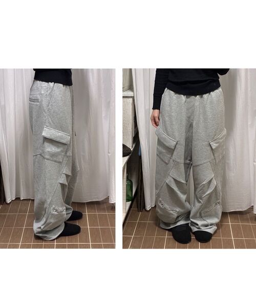 FDR(エフディーアール)の「Slant Pleats Multi Cargo Sweat Pants M.Gray(スウェットパンツ・レディース・ヘザーグレー・LARGE/SMALL)」の5枚目の写真