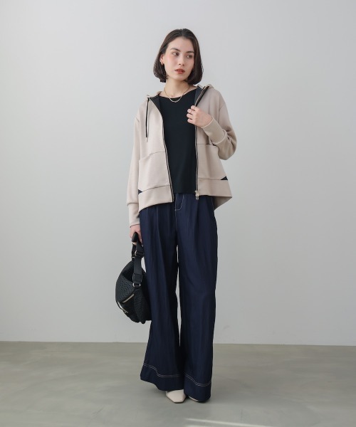 Bou Jeloud（ブージュルード）の「裾レイヤードバックラインジップパーカー（パーカー・レディース・ベージュ/ブラック/オフホワイト・FREE）」の14枚目の写真