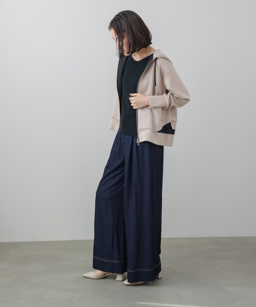 Bou Jeloud（ブージュルード）の「裾レイヤードバックラインジップパーカー（パーカー・レディース・ベージュ/ブラック/オフホワイト・FREE）」の16枚目の写真