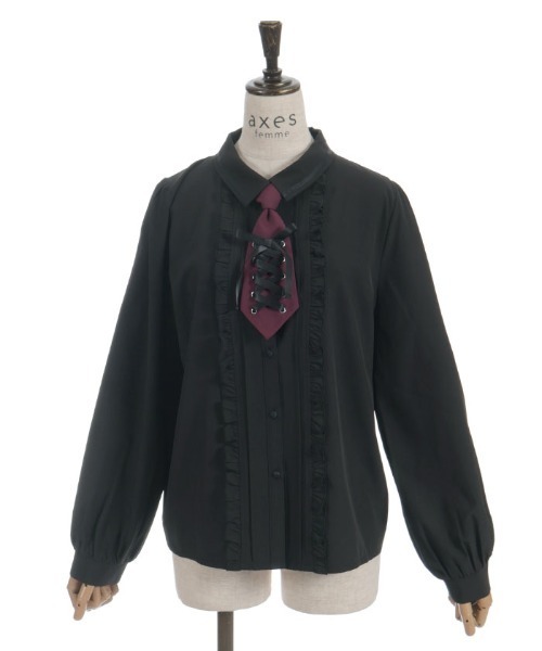 axes femme(アクシーズファム)の「レースアップタイ付BL(シャツ/ブラウス・レディース・キナリ/ベージュ/ブラック・MEDIUM/LARGE)」の10枚目の写真