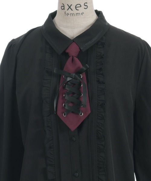 axes femme(アクシーズファム)の「レースアップタイ付BL(シャツ/ブラウス・レディース・キナリ/ベージュ/ブラック・MEDIUM/LARGE)」の13枚目の写真
