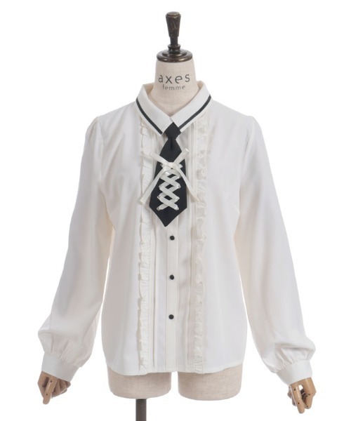 axes femme(アクシーズファム)の「レースアップタイ付BL(シャツ/ブラウス・レディース・キナリ/ベージュ/ブラック・MEDIUM/LARGE)」の17枚目の写真