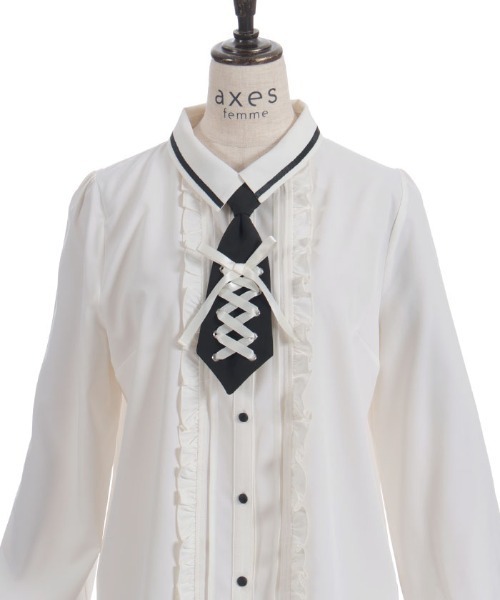 axes femme(アクシーズファム)の「レースアップタイ付BL(シャツ/ブラウス・レディース・キナリ/ベージュ/ブラック・MEDIUM/LARGE)」の20枚目の写真