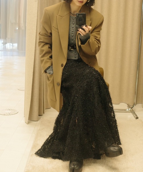 Ameri（アメリ）の「SHEER FEATHER MERMAID SKIRT（スカート・レディース・ブラック/グレイッシュベージュ・SMALL/MEDIUM）」の4枚目の写真