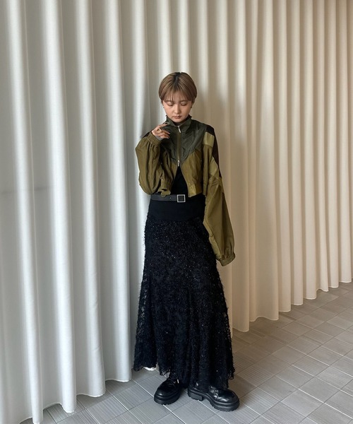 Ameri（アメリ）の「SHEER FEATHER MERMAID SKIRT（スカート・レディース・ブラック/グレイッシュベージュ・SMALL/MEDIUM）」の6枚目の写真