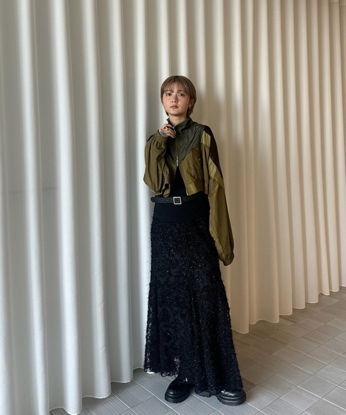 Ameri（アメリ）の「SHEER FEATHER MERMAID SKIRT（スカート・レディース・ブラック/グレイッシュベージュ・SMALL/MEDIUM）」の7枚目の写真