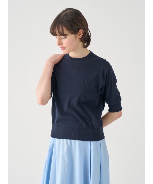 JOHN SMEDLEY(ジョンスメドレー)の「ターンバック5分袖コットンニットプルオーバー(ニット/セーター・レディース・ネイビー・S/M)」の4枚目の写真