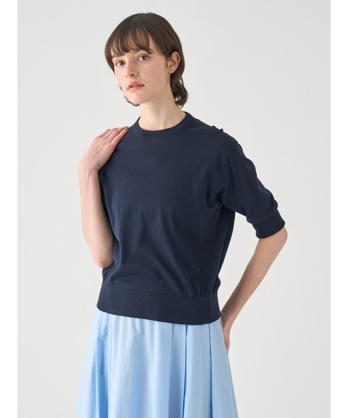 JOHN SMEDLEY(ジョンスメドレー)の「ターンバック5分袖コットンニットプルオーバー(ニット/セーター・レディース・ネイビー・S/M)」の5枚目の写真