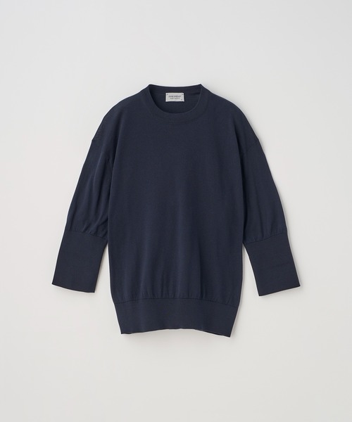 JOHN SMEDLEY(ジョンスメドレー)の「ターンバック5分袖コットンニットプルオーバー(ニット/セーター・レディース・ネイビー・S/M)」の2枚目の写真