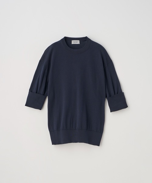 JOHN SMEDLEY(ジョンスメドレー)の「ターンバック5分袖コットンニットプルオーバー(ニット/セーター・レディース・ネイビー・S/M)」の3枚目の写真
