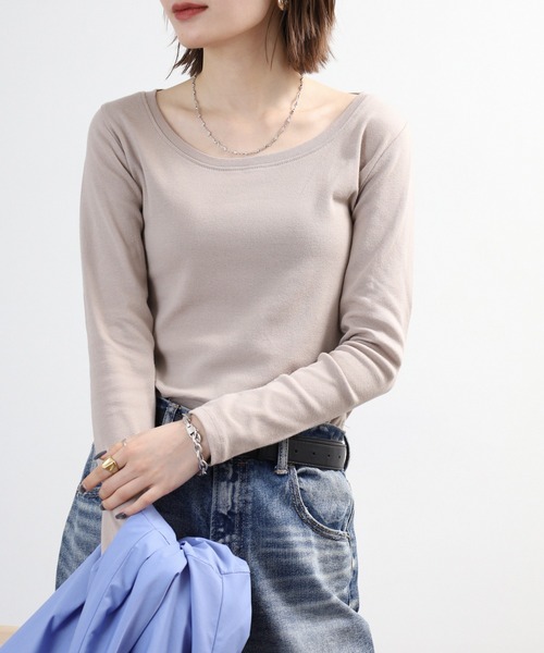 FUNALIVE(ファンアライブ)の「ロングTシャツ コットンフライス クルーネック(Tシャツ/カットソー・レディース・カーキ/ピンク系その他/杢グレー/チャコールグレー/ホワイト/ネイビー/グレイッシュベージュ/ブラック/ブルーグレー・3L/LL/M/L)」の10枚目の写真