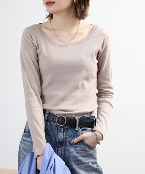 FUNALIVE(ファンアライブ)の「ロングTシャツ コットンフライス クルーネック(Tシャツ/カットソー・レディース・カーキ/ピンク系その他/杢グレー/チャコールグレー/ホワイト/ネイビー/グレイッシュベージュ/ブラック/ブルーグレー・3L/LL/M/L)」の12枚目の写真