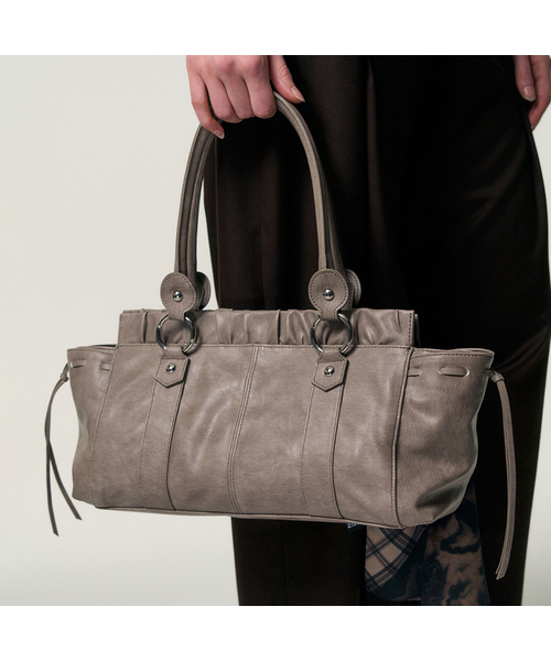 Ruched Belt Tote Bag_GREY