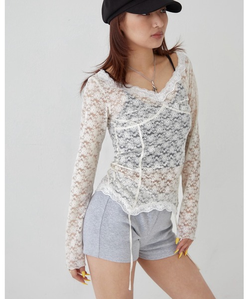 WHO'S WHO gallery(フーズフーギャラリー)の「レースガータートップス(Tシャツ/カットソー・レディース・ホワイト/ブラック・FREE)」の1枚目の写真