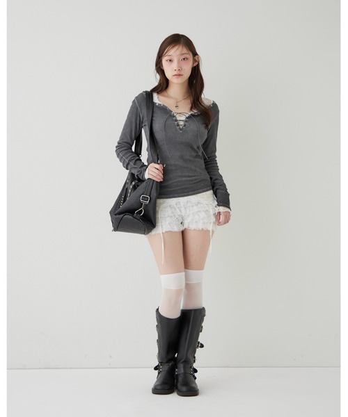 WHO'S WHO gallery(フーズフーギャラリー)の「レースガータートップス(Tシャツ/カットソー・レディース・ホワイト/ブラック・FREE)」の13枚目の写真