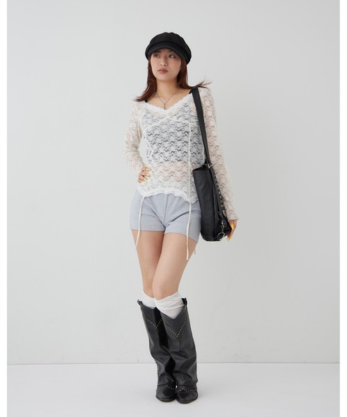 WHO'S WHO gallery(フーズフーギャラリー)の「レースガータートップス(Tシャツ/カットソー・レディース・ホワイト/ブラック・FREE)」の7枚目の写真