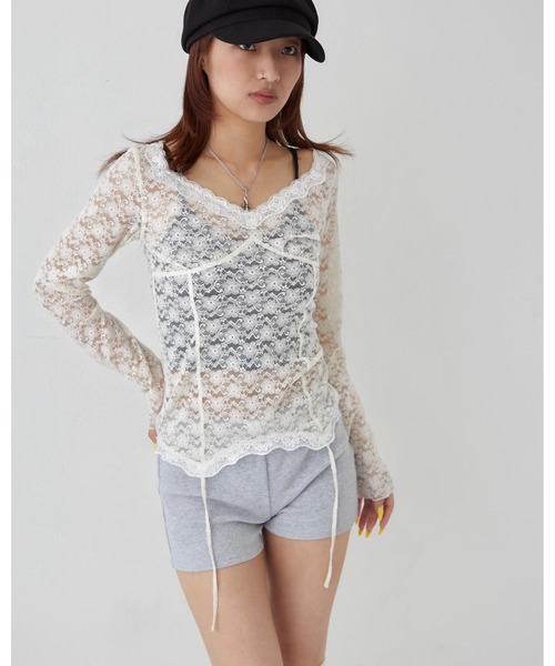 WHO'S WHO gallery(フーズフーギャラリー)の「レースガータートップス(Tシャツ/カットソー・レディース・ホワイト/ブラック・FREE)」の4枚目の写真