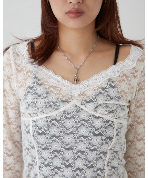 WHO'S WHO gallery(フーズフーギャラリー)の「レースガータートップス(Tシャツ/カットソー・レディース・ホワイト/ブラック・FREE)」の9枚目の写真