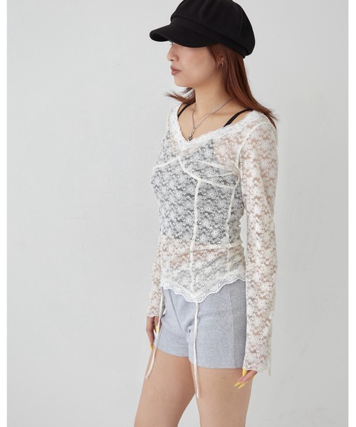 WHO'S WHO gallery(フーズフーギャラリー)の「レースガータートップス(Tシャツ/カットソー・レディース・ホワイト/ブラック・FREE)」の5枚目の写真