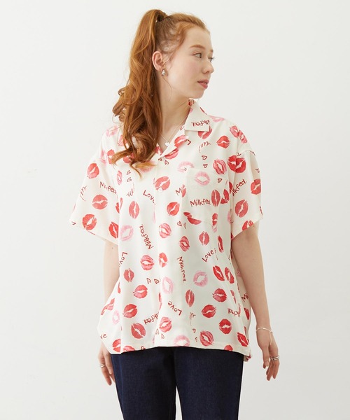 MILKFED.（ミルクフェド）の「LIP PRINT SHIRT（シャツ/ブラウス・レディース・オフホワイト/ブラック/ライトピンク・ONE SIZE）」の4枚目の写真