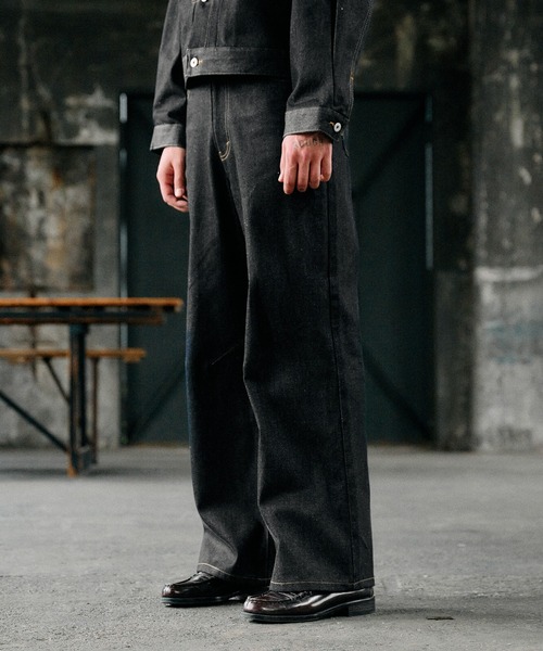 25SS 新品 Rene ルネ デニムパンツ ブラック 36 ワイド structure rigid denim pants / ストラクチャーリジットデニムパンツ