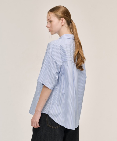 WETTEMPT（ウィテンプト）の「DOUBLE POCKET STRIPE S/S SHIRT / ダブルポケットストライプS/Sシャツ（シャツ/ブラウス・メンズ・ブラウン/サックスブルー/ブルー・SMALL/MEDIUM/LARGE）」の8枚目の写真