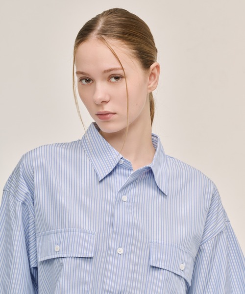 WETTEMPT（ウィテンプト）の「DOUBLE POCKET STRIPE S/S SHIRT / ダブルポケットストライプS/Sシャツ（シャツ/ブラウス・メンズ・ブラウン/サックスブルー/ブルー・SMALL/MEDIUM/LARGE）」の10枚目の写真