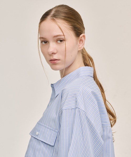 WETTEMPT（ウィテンプト）の「DOUBLE POCKET STRIPE S/S SHIRT / ダブルポケットストライプS/Sシャツ（シャツ/ブラウス・メンズ・ブラウン/サックスブルー/ブルー・SMALL/MEDIUM/LARGE）」の11枚目の写真