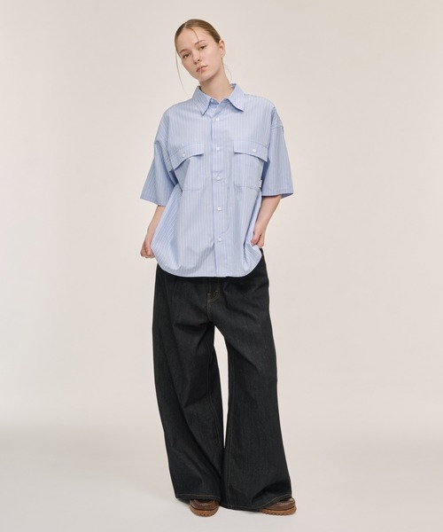 WETTEMPT（ウィテンプト）の「DOUBLE POCKET STRIPE S/S SHIRT / ダブルポケットストライプS/Sシャツ（シャツ/ブラウス・メンズ・ブラウン/サックスブルー/ブルー・SMALL/MEDIUM/LARGE）」の15枚目の写真