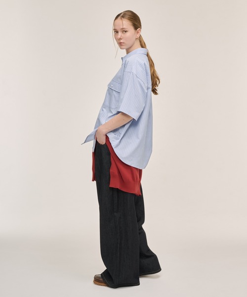 WETTEMPT（ウィテンプト）の「DOUBLE POCKET STRIPE S/S SHIRT / ダブルポケットストライプS/Sシャツ（シャツ/ブラウス・メンズ・ブラウン/サックスブルー/ブルー・SMALL/MEDIUM/LARGE）」の19枚目の写真