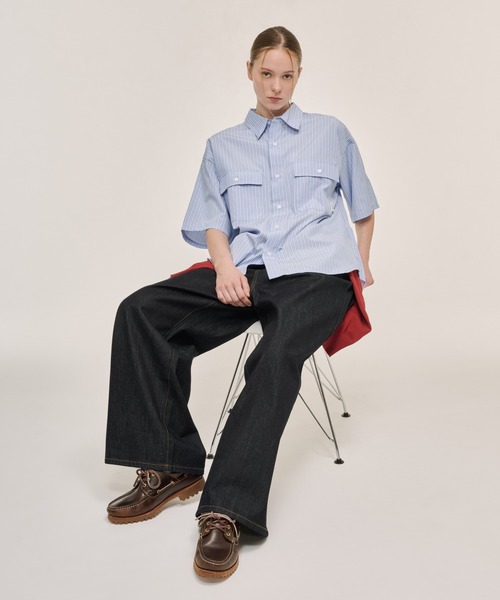 WETTEMPT（ウィテンプト）の「DOUBLE POCKET STRIPE S/S SHIRT / ダブルポケットストライプS/Sシャツ（シャツ/ブラウス・メンズ・ブラウン/サックスブルー/ブルー・SMALL/MEDIUM/LARGE）」の21枚目の写真