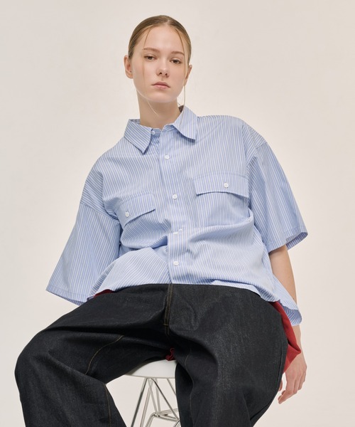 WETTEMPT（ウィテンプト）の「DOUBLE POCKET STRIPE S/S SHIRT / ダブルポケットストライプS/Sシャツ（シャツ/ブラウス・メンズ・ブラウン/サックスブルー/ブルー・SMALL/MEDIUM/LARGE）」の22枚目の写真