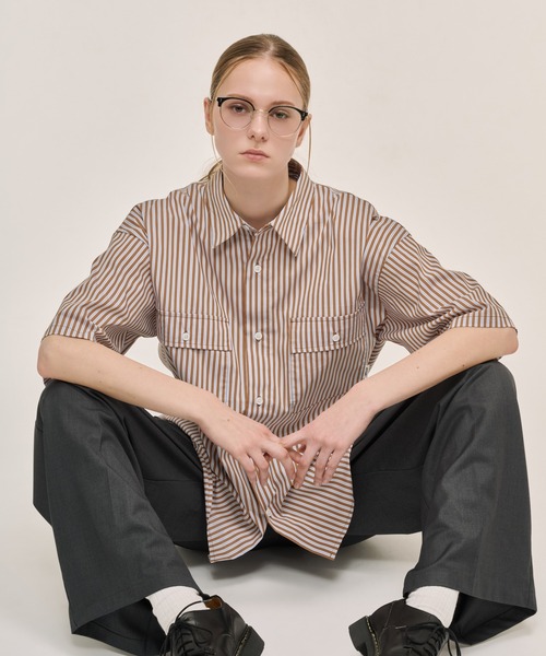 DOUBLE POCKET STRIPE S/S SHIRT / ダブルポケットストライプS/Sシャツ