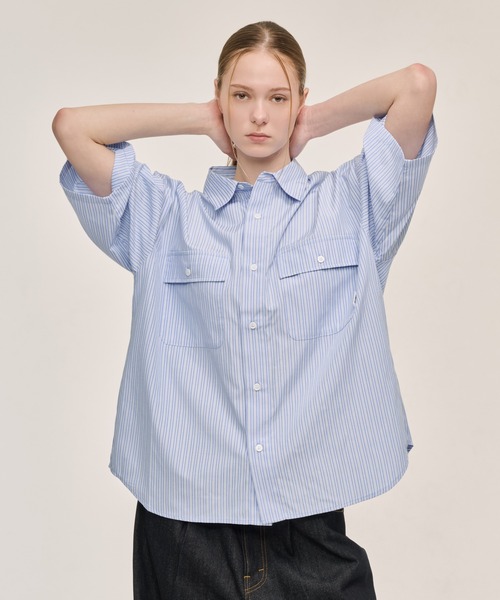 WETTEMPT（ウィテンプト）の「DOUBLE POCKET STRIPE S/S SHIRT / ダブルポケットストライプS/Sシャツ（シャツ/ブラウス・メンズ・ブラウン/サックスブルー/ブルー・SMALL/MEDIUM/LARGE）」の7枚目の写真