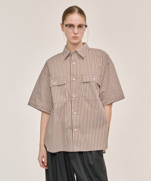 DOUBLE POCKET STRIPE S/S SHIRT / ダブルポケットストライプS/Sシャツ
