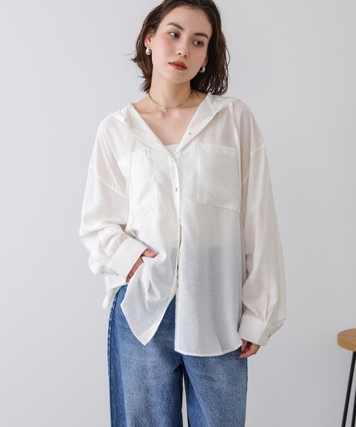 Bou Jeloud（ブージュルード）の「フーデットシャツ（シャツ/ブラウス・レディース・ブルー/チャコールグレー/オフホワイト・38）」の6枚目の写真