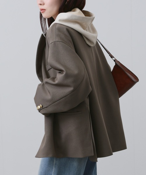 NAVY(ネイビー)の「【NAVY/ ネイビー】ビッグシルエット テーラード ダブルジャケット(テーラードジャケット・レディース・ネイビー/モカ・FREE)」の5枚目の写真